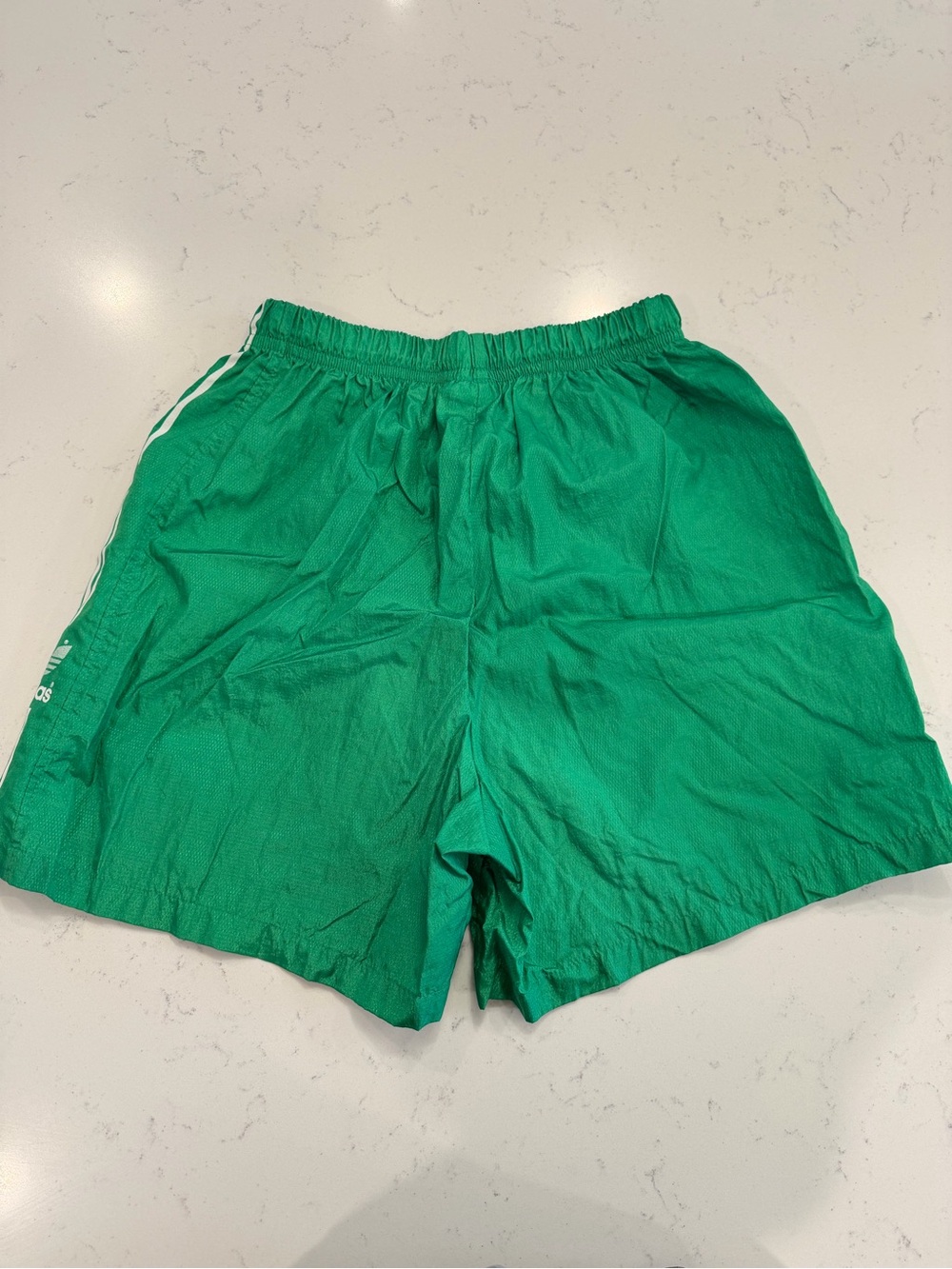 VINTAGE womens 90’s Adidas Nylon Athletic Shorts Green 3-Stripe medium HIGH RISE - Picture 3 of 5